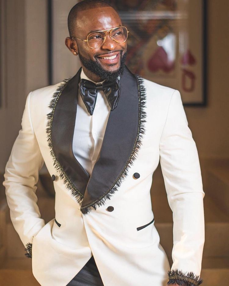 White Double Breasted Shawl Lapel Wedding Suit with Tassels by Ackerly