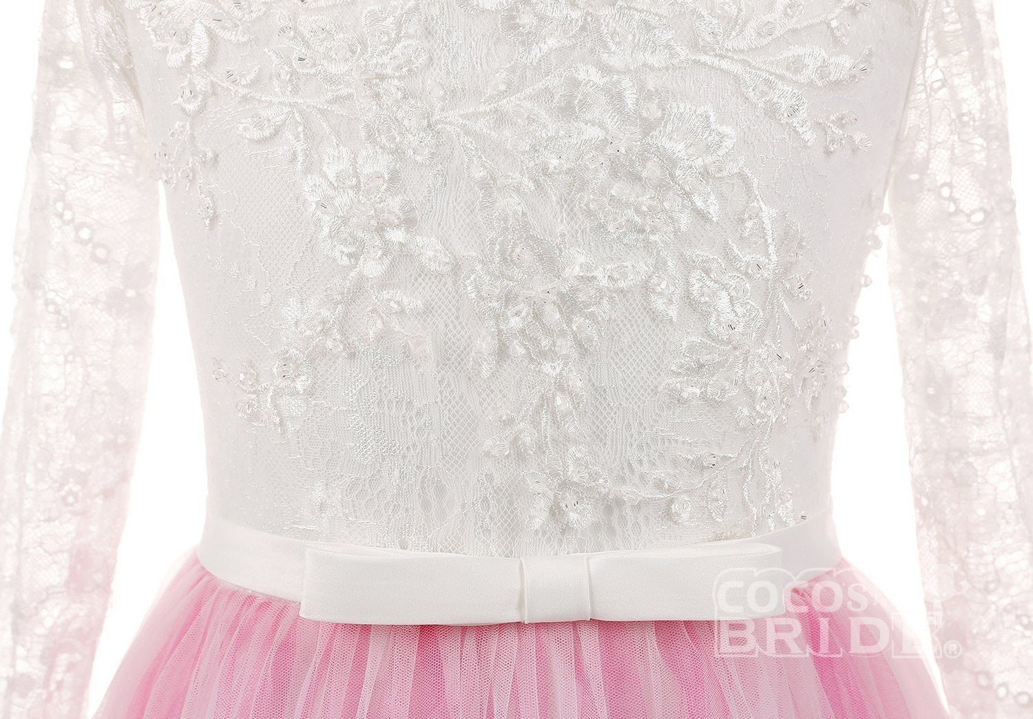Lace Buttoned Scoop Neck Long Sleeve Ball Gown Flower Girl Dress