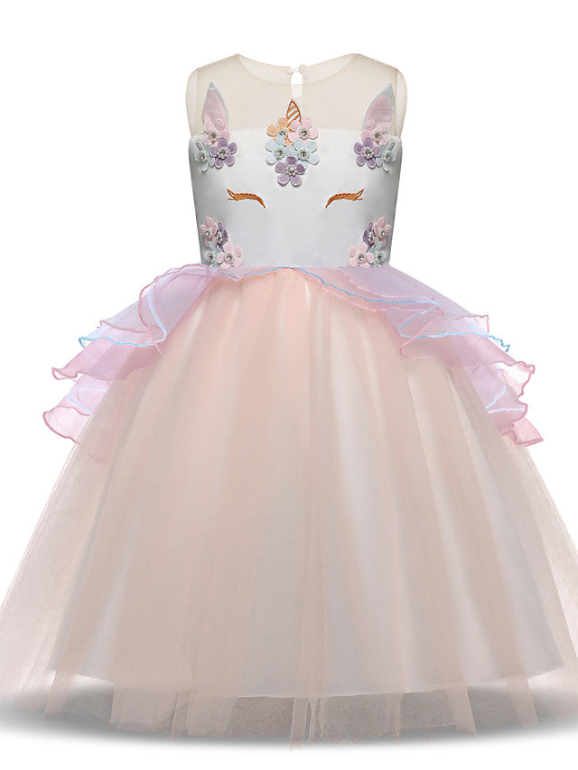 Princess Midi Party Dress Satin Tulle Embroidery & Appliques