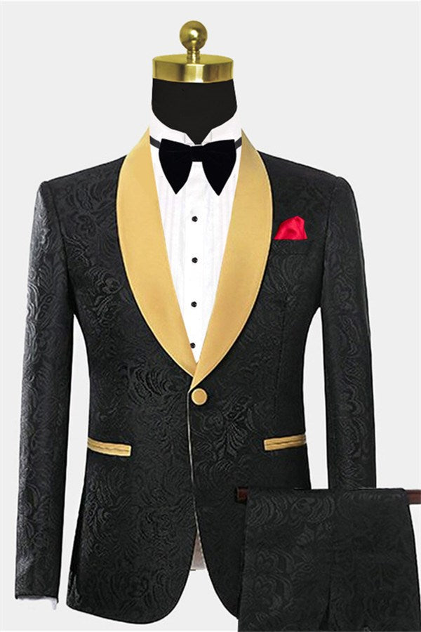 One Button Two Pieces Black Groom & Groomsmen Suits