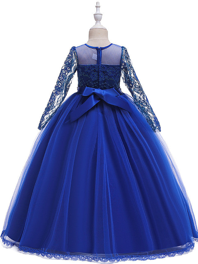 Long Sleeve Flower Girl Dresses with Butterfly Design & Beading