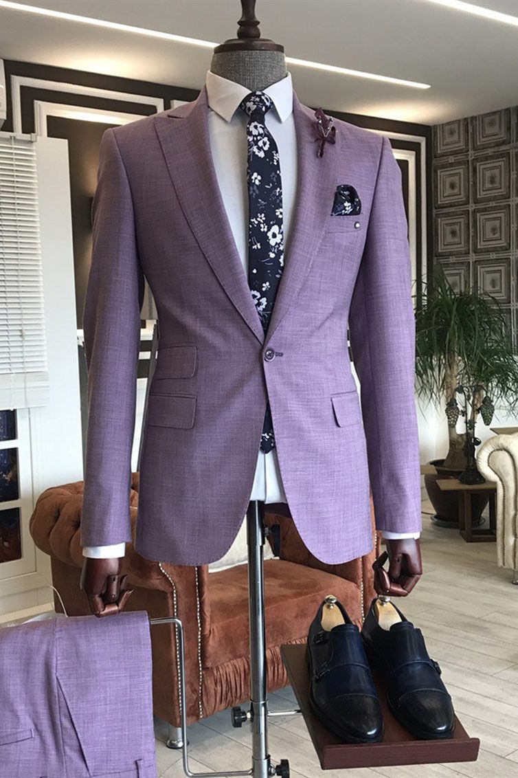 Be Stylish in Our New Arrive Peaked Lapel Purple Party Suits For Guys With Two Pieces