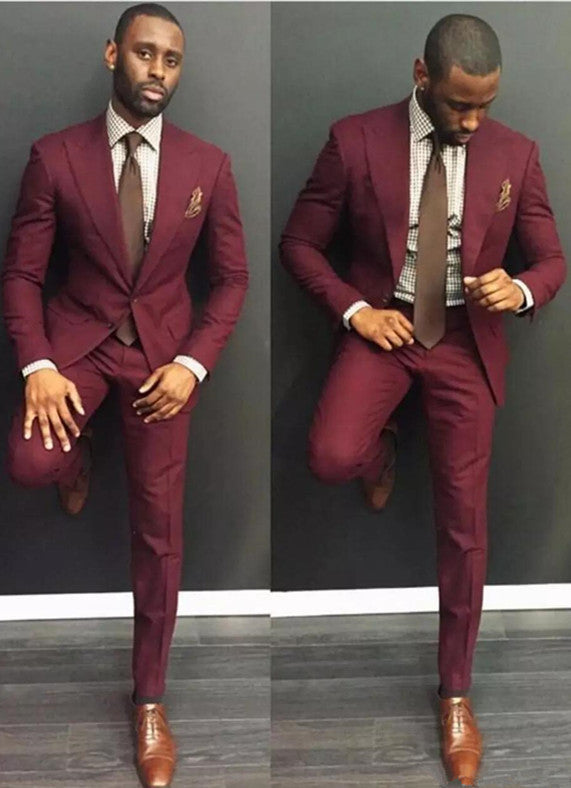 High Quality 2-Piece Burgundy Party/Casual Prom Suit with Peaked Lapel
