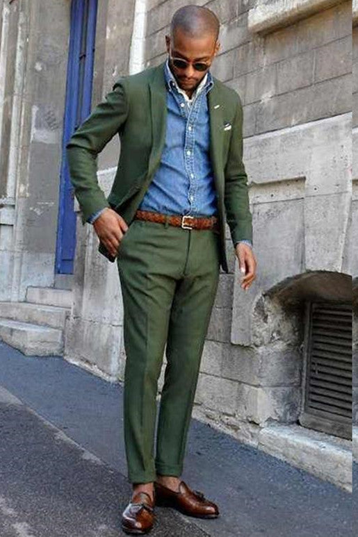 Elegant Dark Green Wedding Suit for Men 2022 with Peaked Lapel