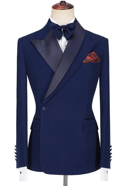 Fashion Dark Navy Formal Dinner Prom Suits with Peaked Lapel