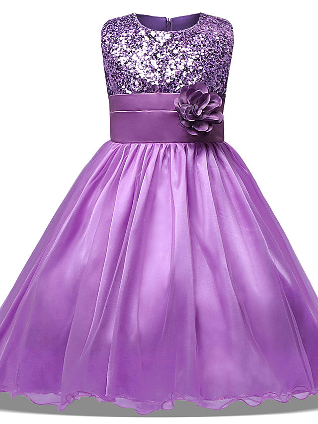 Princess Midi Dress with Tulle Sleeves Jewel Neck & Bow Applique