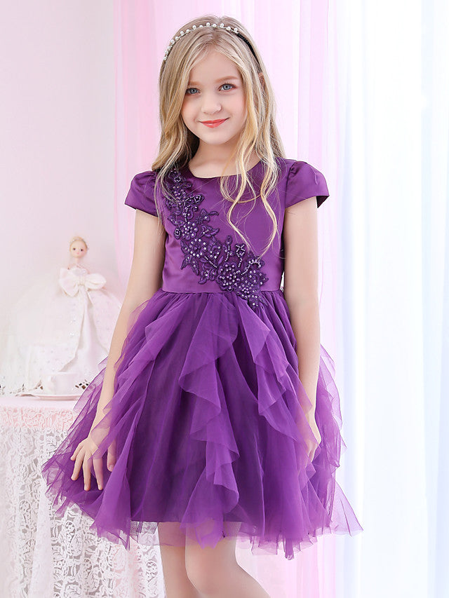 Gorgeous Princess Cap Sleeve Jewel Ball Gown Flower Girl Dress