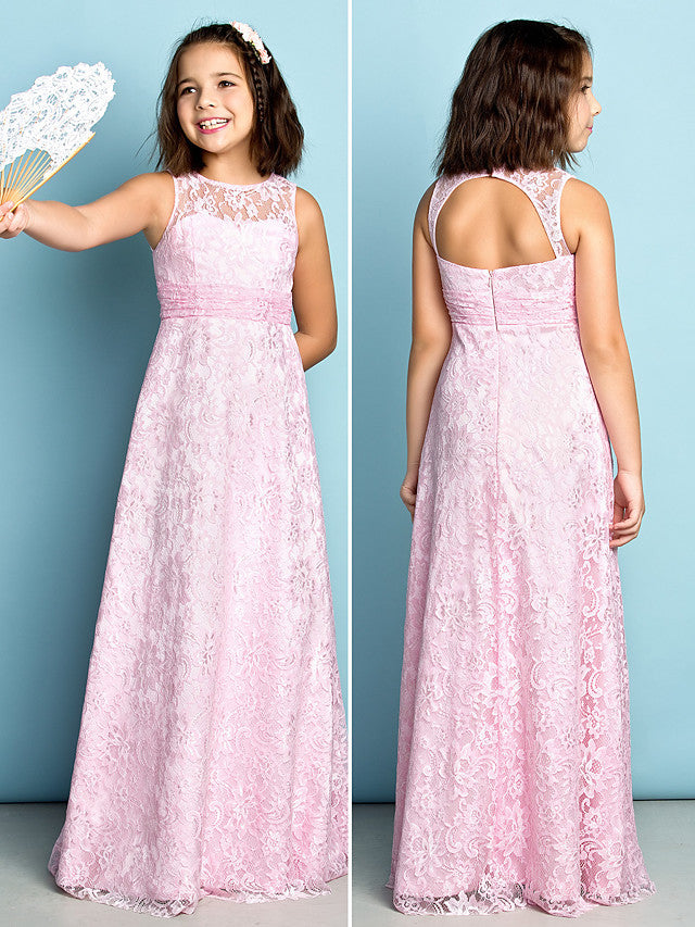 Lace Flower Girl Dress Natural Mini Me Sheath Column Jewel Neck Floor Length