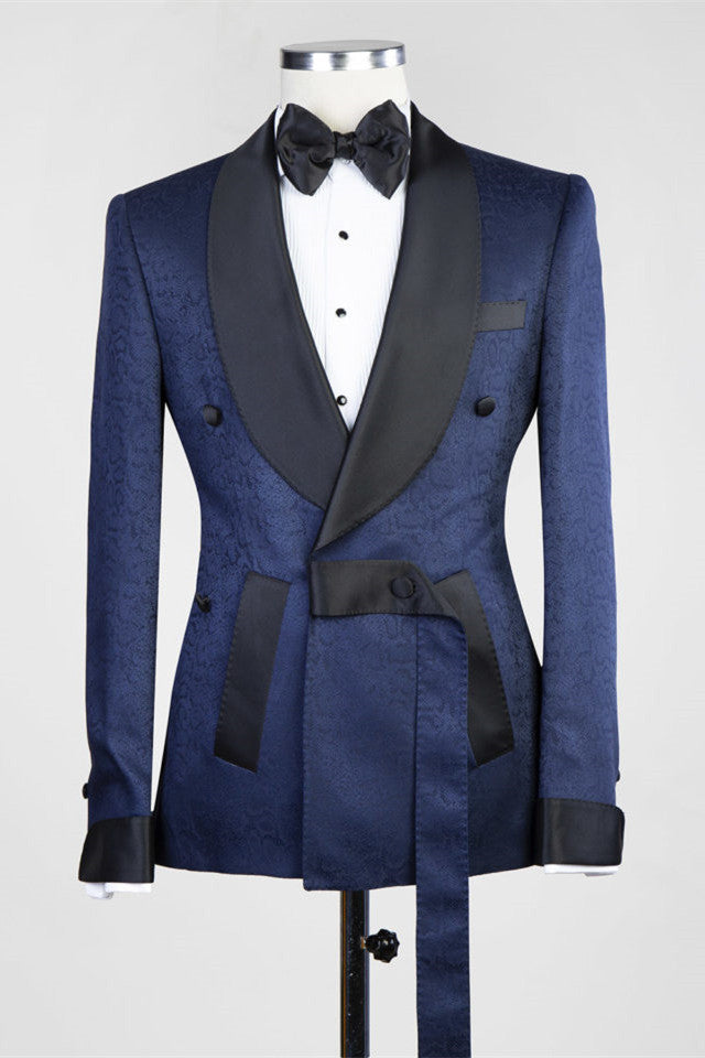 Dark Blue Jacquard Shawl Lapel Men Suits for Weddings by Cristopher