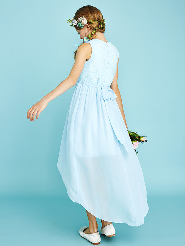 Chiffon Junior Flower Girl Dress With Pleats and Asymmetrical Neckline for Sheath Jewel Look