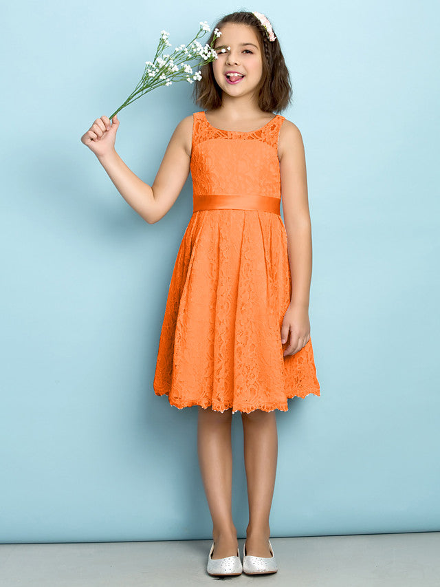 A-Line Scoop Neck Lace Junior Flower Girl Dress for Kids