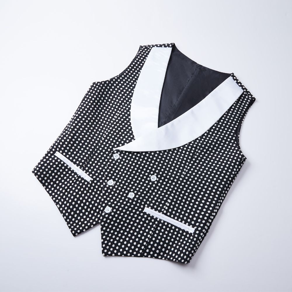 Modern Black Dot Slim Fit Shawl Lapel Wedding Suit For Men