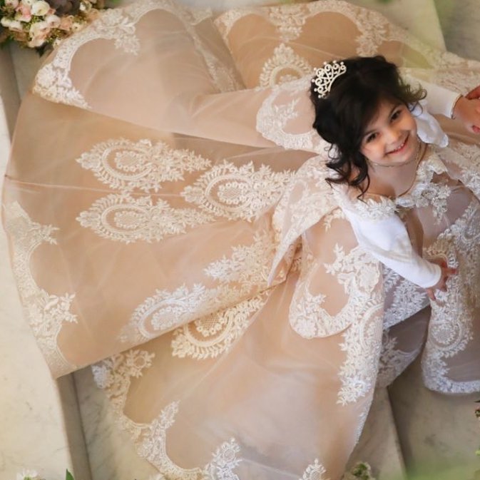 A-Line Flower Girl Dress with Appliques Lace & Pearls