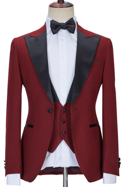 Red Peaked Lapel 3-Piece Business Prom Suit for Men