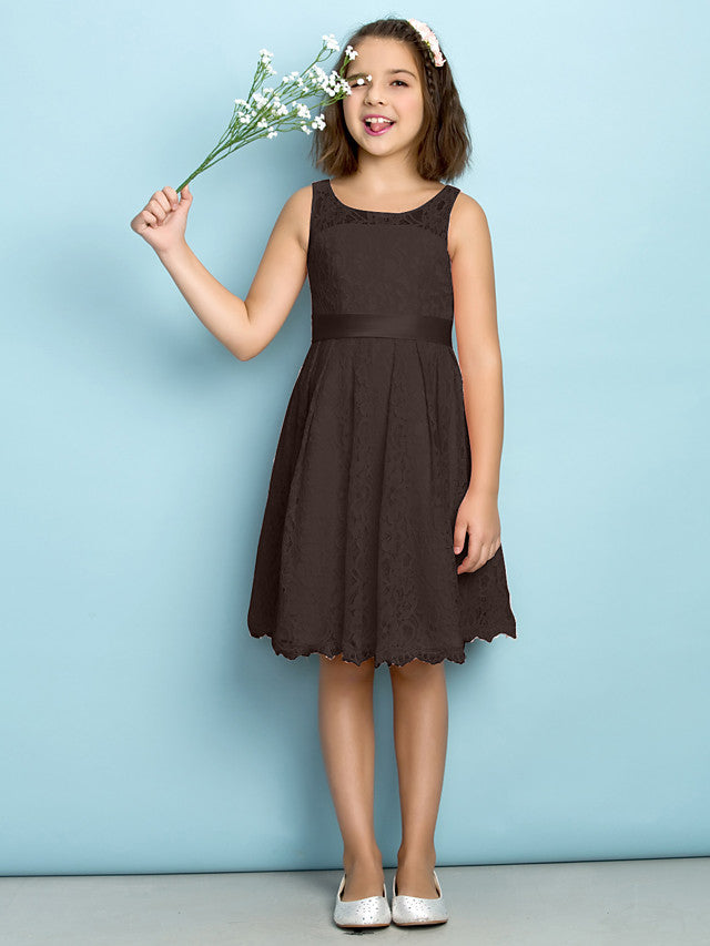 A-Line Scoop Neck Lace Junior Flower Girl Dress for Kids