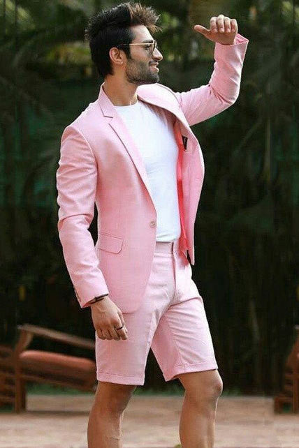 Handsome Pink Wedding Tuxedo With Notched Lapel & One Button
