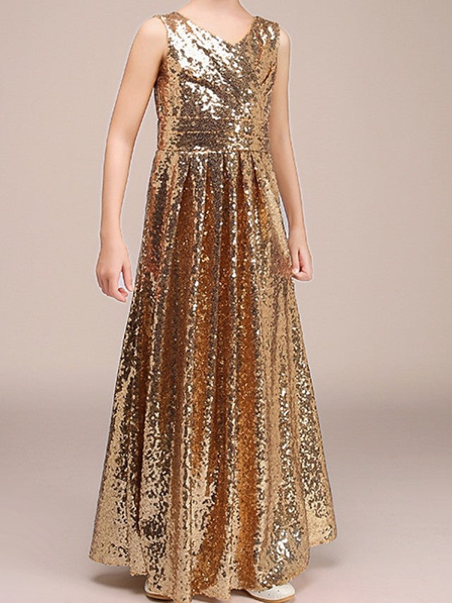 A-Line Sleeveless V Wire Dresses with Paillette for Flower Girls