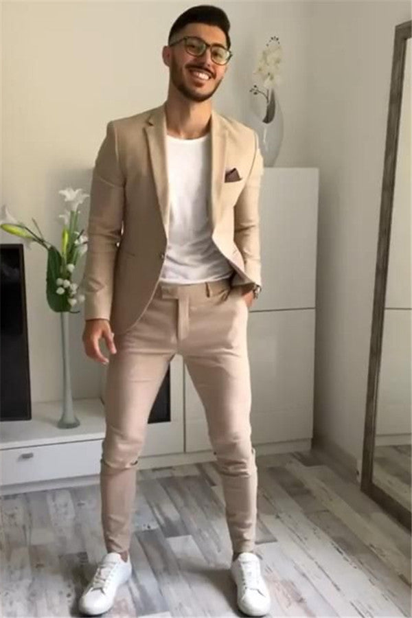 Handsome Khaki 2-Piece Formal Prom Attire For Guys 2022 with One Button