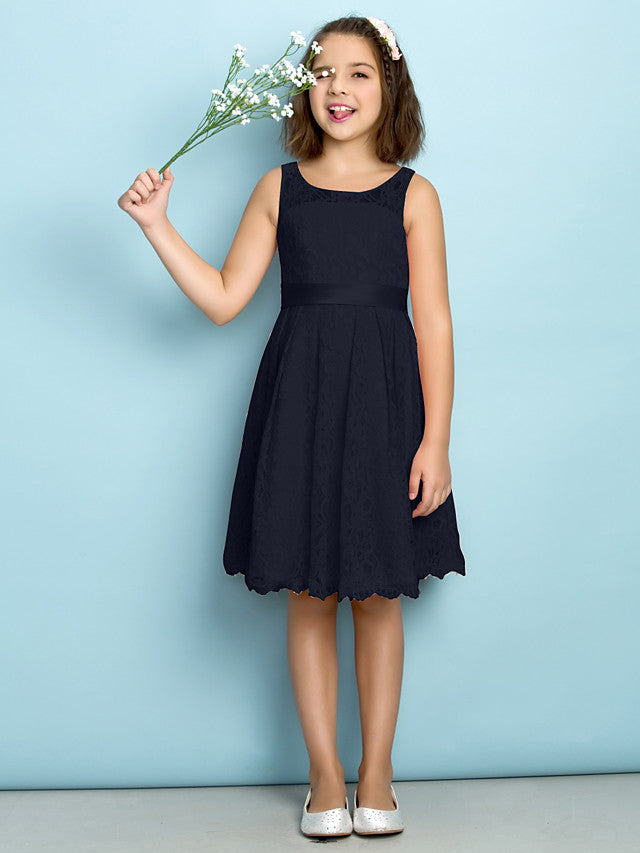 A-Line Scoop Neck Lace Junior Flower Girl Dress for Kids