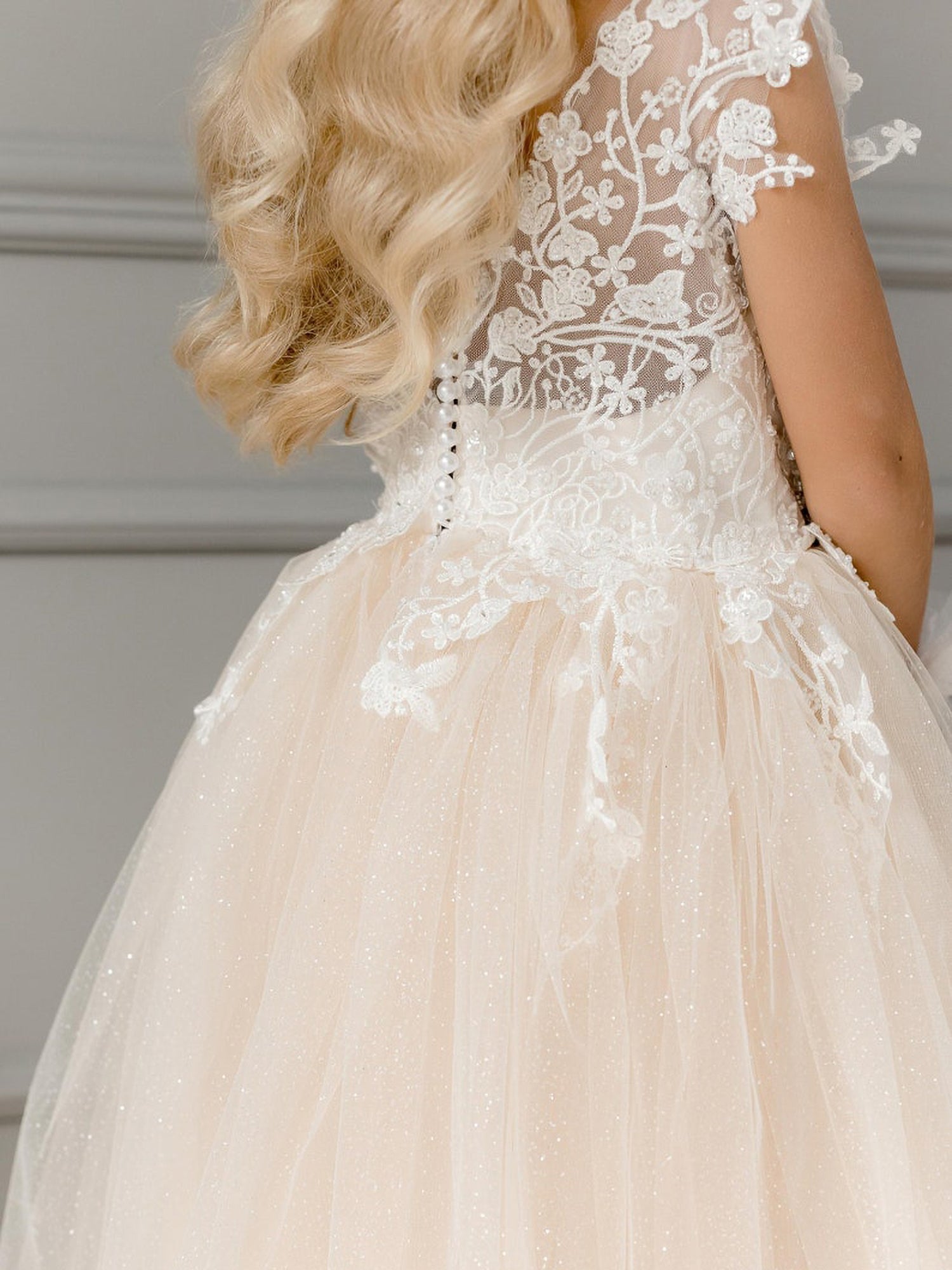 Simple A-Line Flower Girl Dress with Tulle Appliques Lace & Pearls