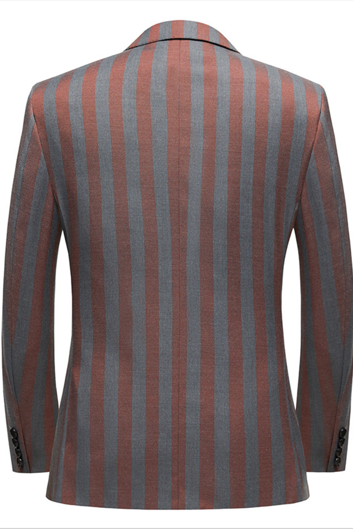 Red & Gray Striped Double Breasted Wedding Suit Ideas for Summer Casualwear