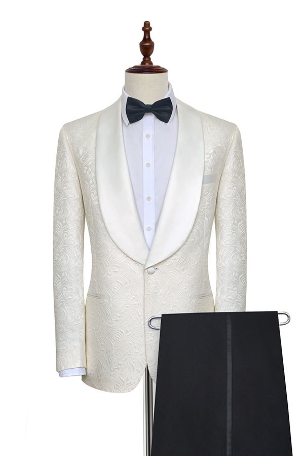 Popular White Tuxedos with Silk Shawl Lapel for Wedding | One Button Wedding Suit for Men