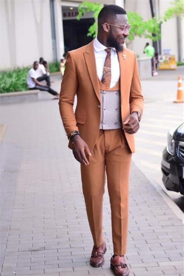 Three Pieces Caramel Formal Business Prom Suits for Party