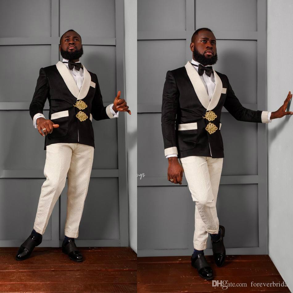 New Arrival Black Knitted Button Jacquard Wedding Suits for Groom