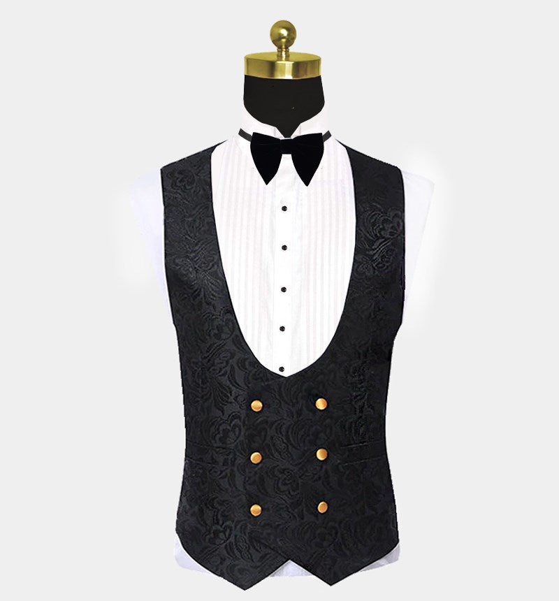3 Piece Black Jacquard Shawl Lapel Suit For Men Wedding