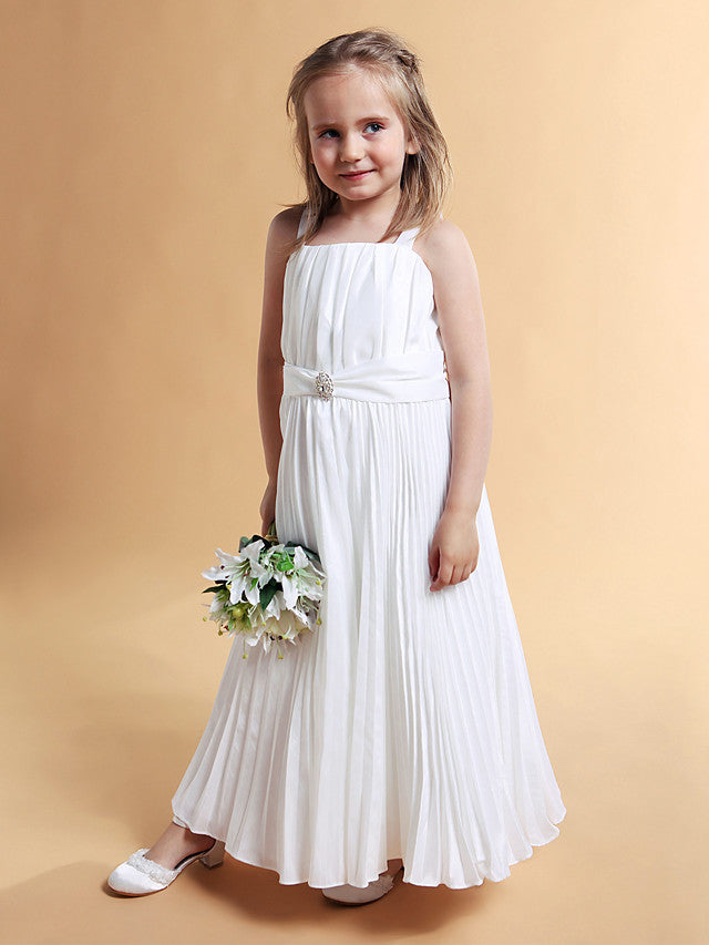 A-Line Square Neck Straps Floor-Length Flower Girl Dress Taffeta