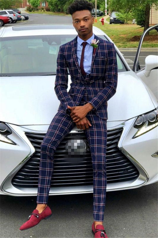 Classic Morning Suit Wedding For Man in Dark Navy with Plaid
