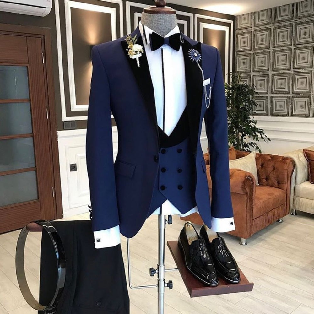 Formal Peaked Lapel Easy Fit Dark Navy Wedding Tuxedo