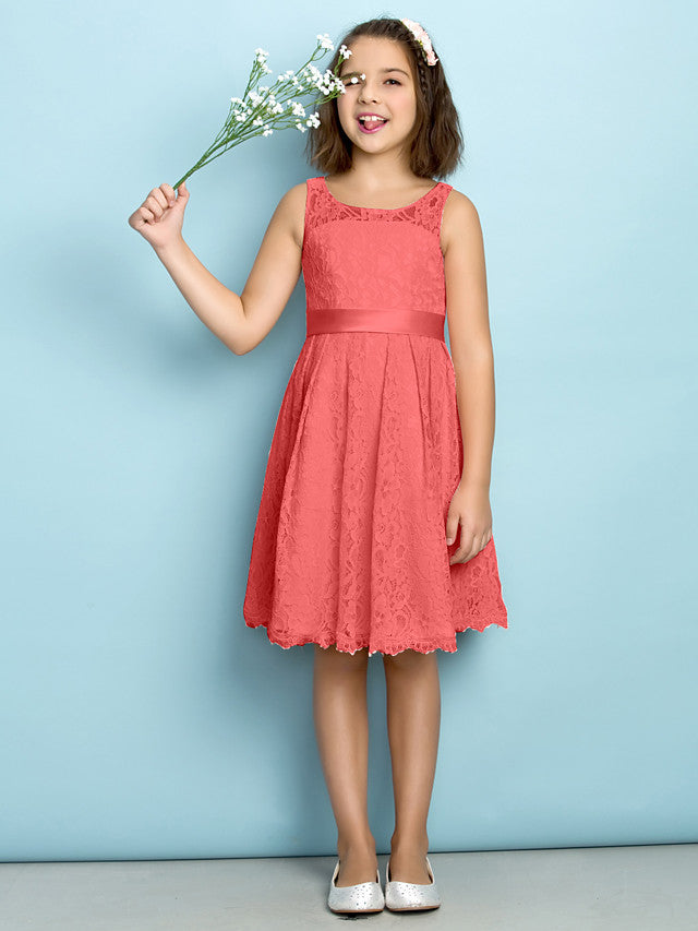 A-Line Scoop Neck Lace Junior Flower Girl Dress for Kids