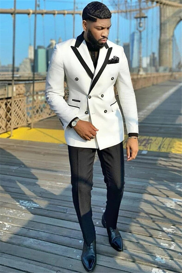 White Double Breasted Peaked Lapel Wedding Suit - New Arrival