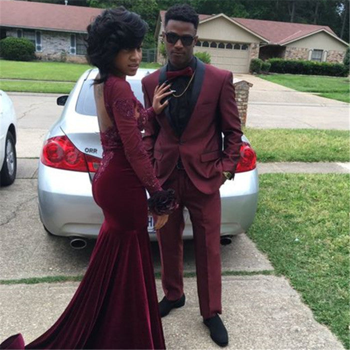 Bespoke Mens Tux with Black Shawl - One Button Burgundy for Weddings