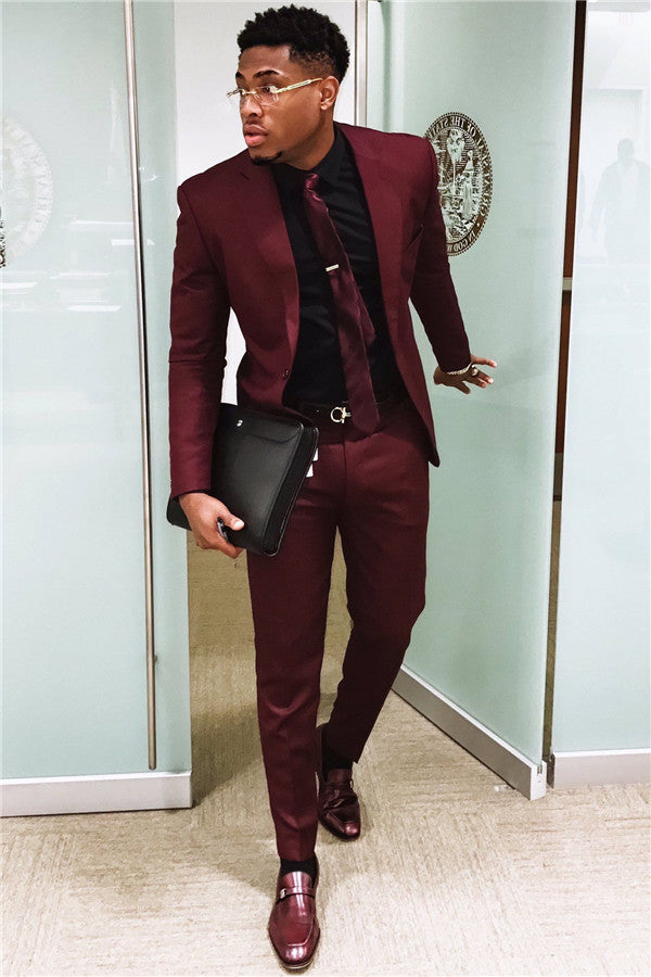 Groom Prom Suits - Elegant Dinner One Button Burgundy