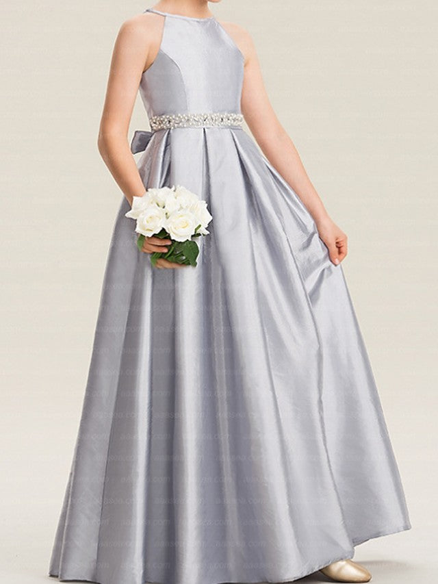 A-Line Sleeveless Halter Neck Flower Girl Dresses with Bow - Polyester