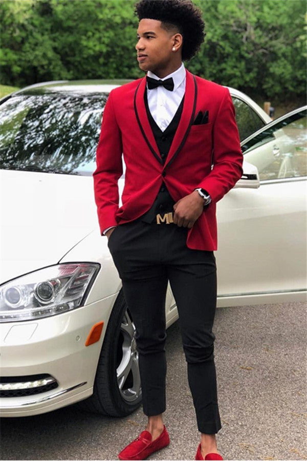 One-Button Red Prom Attire for Guys - 2022 Sale