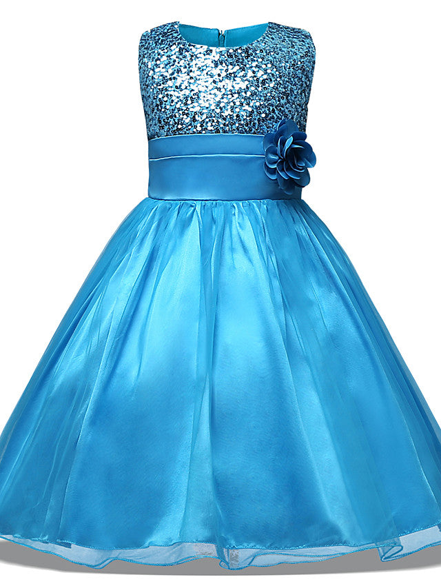 Princess Midi Dress with Tulle Sleeves Jewel Neck & Bow Applique