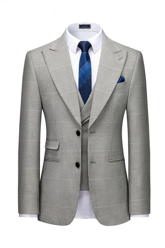 High Quality Gray Peaked Lapel Plaid Tuxedo Suit for Prom