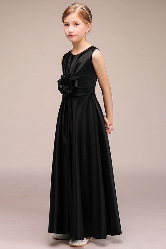 Jewel Sleeveless Ankle Length Flower Girl Dress with Handmade Flower