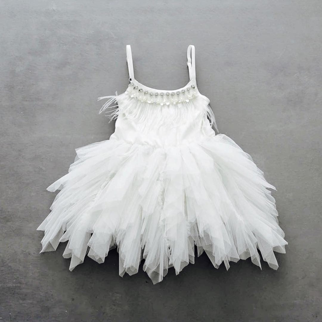Cute A-line Spaghetti Straps Flower Girl Dress with Feathers