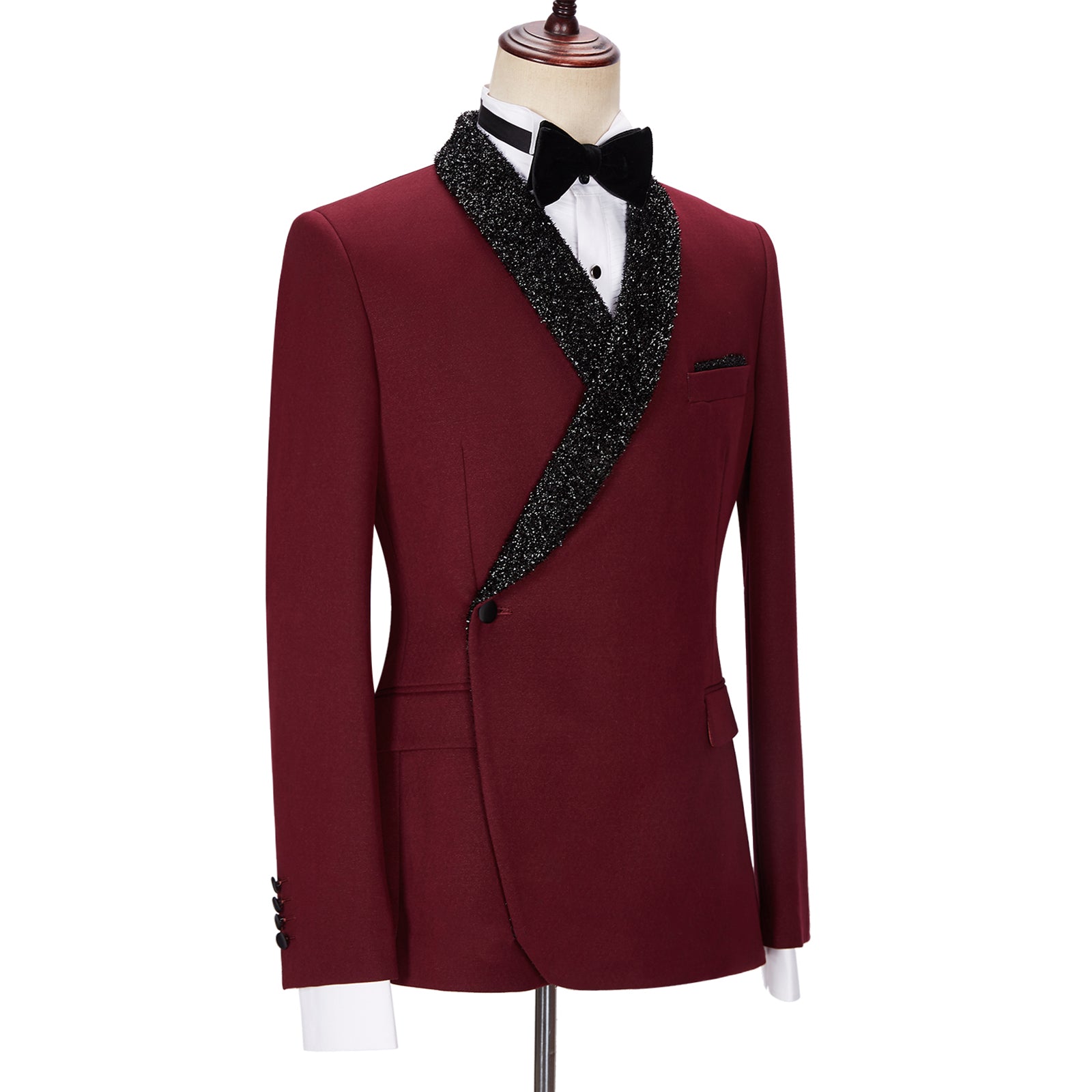 Jonathan Chic Burgundy Sparkle Shawl Lapel Two Pieces Men Suits