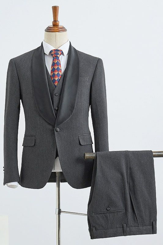 Bennett 3-Piece Dark Gray Slim Fit Wedding Suit for Grooms