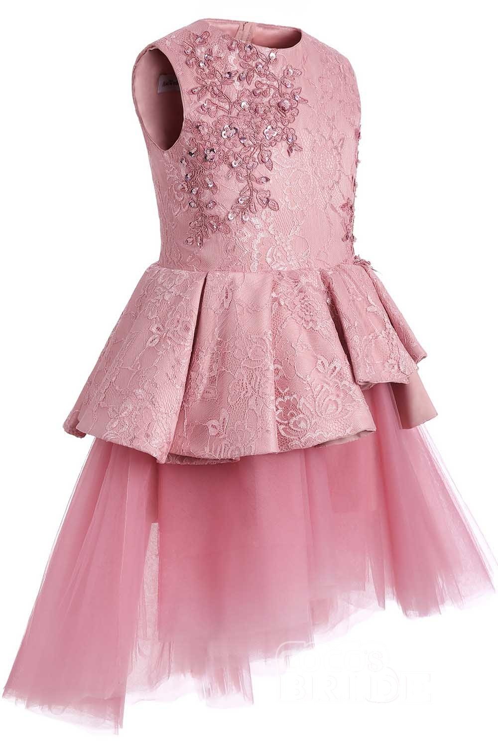 Pretty Pink Scoop Neck Sleeveless Ball Gown Flower Girls Dress