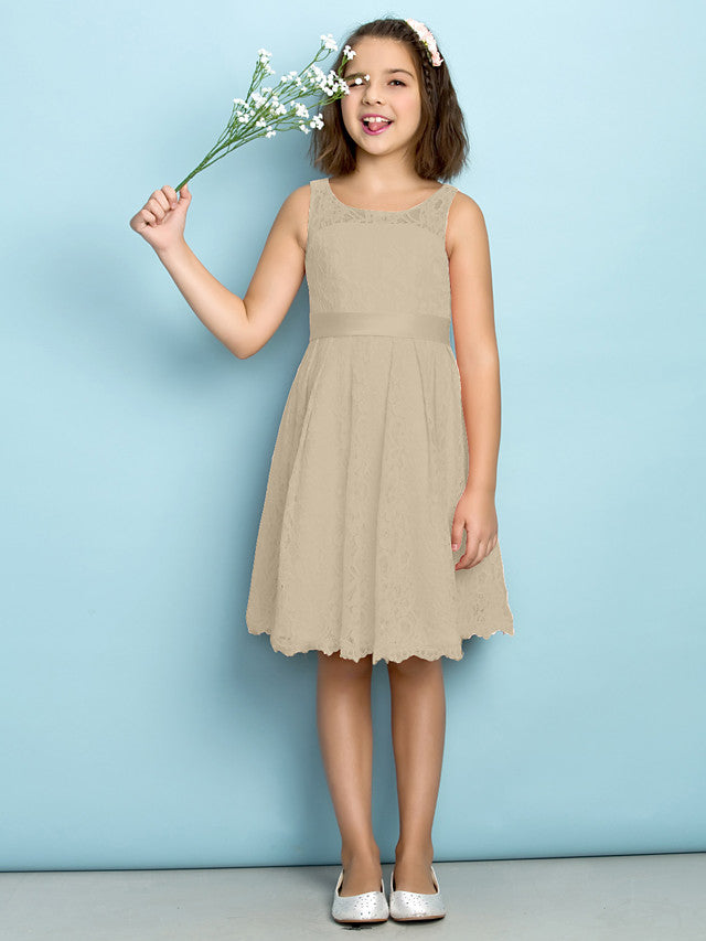 A-Line Scoop Neck Lace Junior Flower Girl Dress for Kids