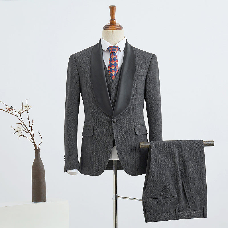 Bennett 3-Piece Dark Gray Slim Fit Wedding Suit for Grooms