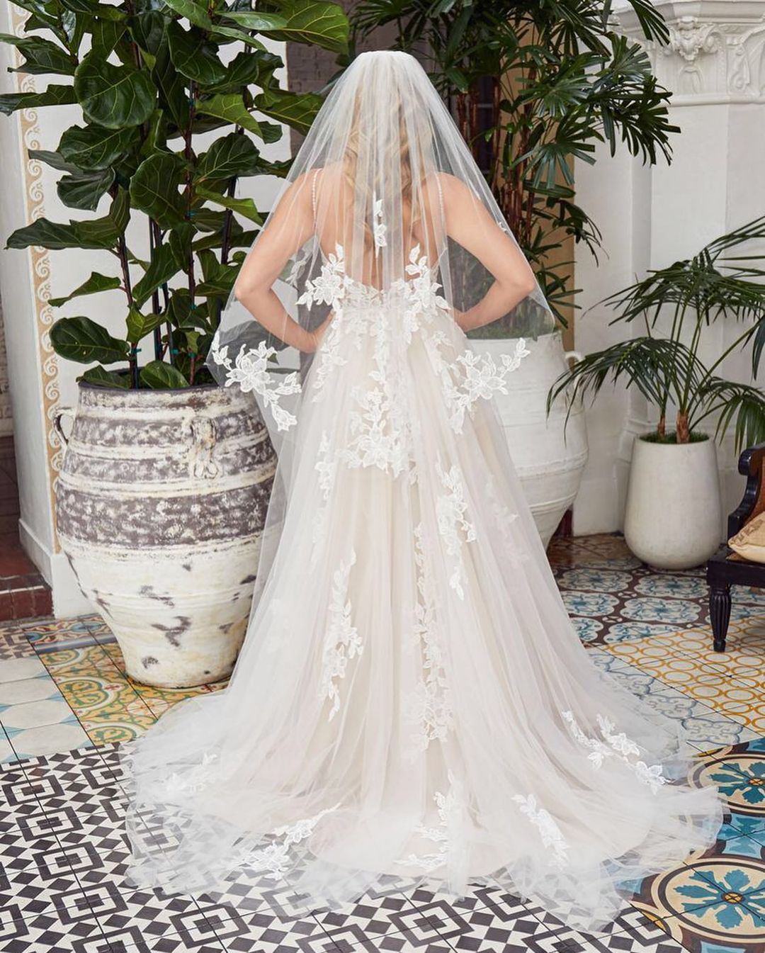 Romantic Long A-line V-neck Tulle Wedding Dress With Lace Open Back