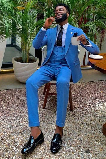 Gentle Blue Three Pieces Designer Wedding Suits for Men