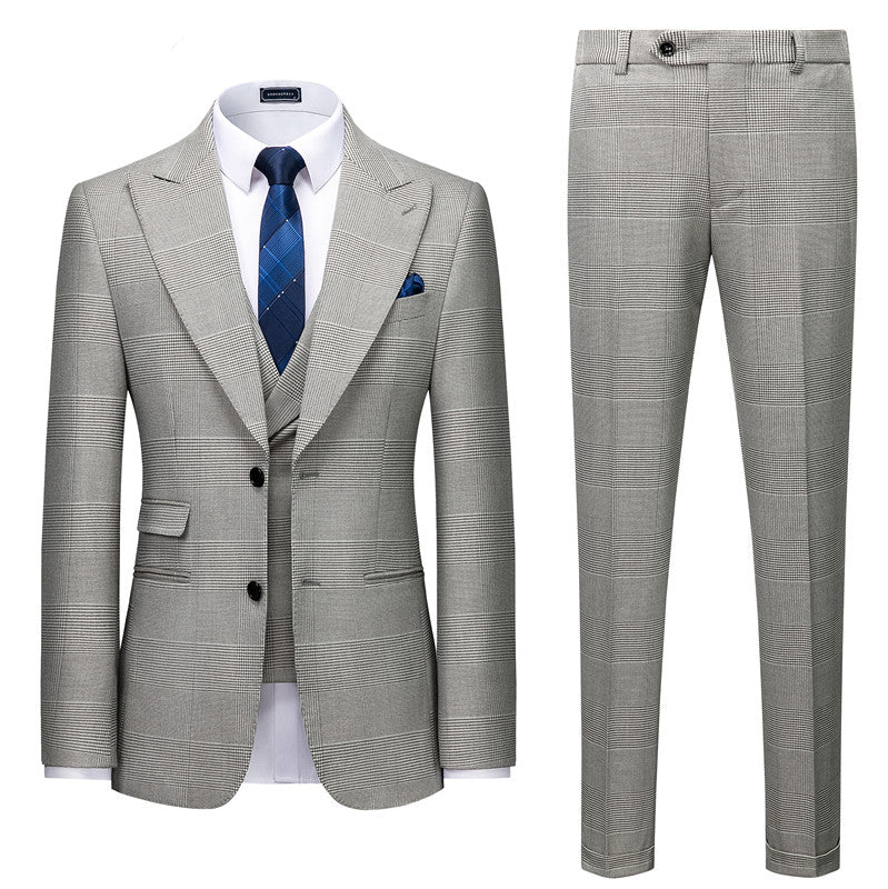 High Quality Gray Peaked Lapel Plaid Tuxedo Suit for Prom